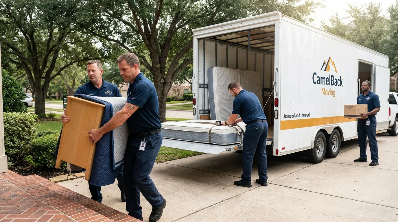 Crew loading residential truck for cross-state move from Bear Creek, AL